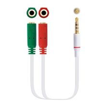 Cable de Adaptador Audio Jack 3.5mm-M 4 pines a 2xJack 3.5mm-H 3 pines - 0.2 m · Blanco