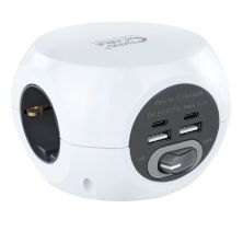 Regleta Cubica 2xUSB Tipo A/2xUSB Tipo C/3xSchucko - 1.4m · Blanco