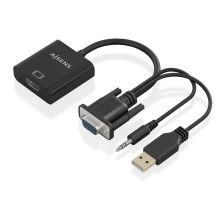 Cable Conversor HDMI a SVGA con Audio, SVGA/M con Jack 3.5mm y USB Tipo A/M a HDMI/H - 20cm · Negro