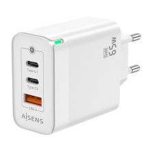 Cargador de Pared AISENS ASCH-65W3P007-W - 65W GaN · USB 3.0 · 2xUSB Tipo C · Blanco