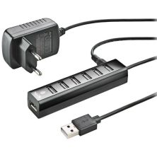 HUB USB 2.0  con Alimentación Externo 7xUSB - Negro
