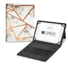 Funda con Teclado para Tablet SUBBLIM Keytab Pro SUBKT5-BTTW10 - 9" · 11" · Sujeción Correa · Mármol Blanco